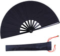 Folding Fan Black Large Hand Fan Chinese Kung Fu Tai Chi Hand Held Plastic-Nylon Folding Fans for Men with a Fabric Case for Protection 13inch - color: Black with Case