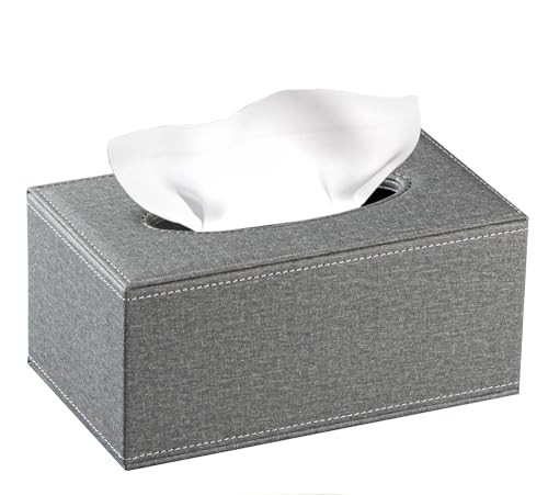 Linen Tissue Box Cover Rectangle,Aesthetic Facial Tissue Cube Box Holder - color: Grey Cloth