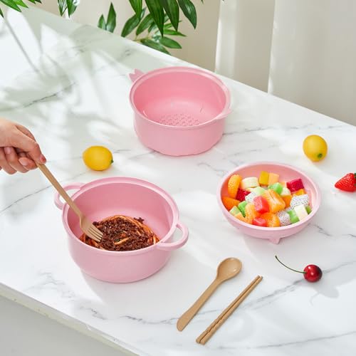 1 Set Large 45oz Cute Pig Ramen Bowl Set Microwavable Cooker, Pink - color: Pink