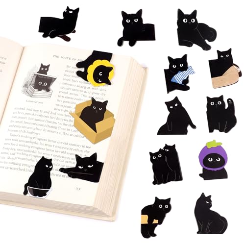 30Pcs Magnetic Bookmarks, Cute Black Cat Book Markers Clip, Cat Magnet Page Markers, Book Lover Gifts for Women, Kids, Book Lovers Reading Lovers, Office Home Supplies Book Accessories, 15 Styles