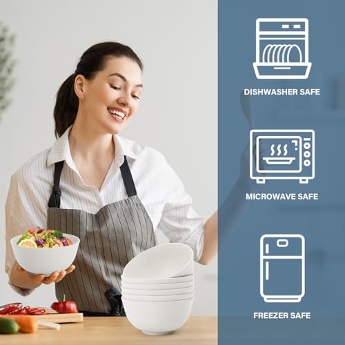 Cereal Bowls Sets of 6, Unbreakable Salad Bowl 26oz (White) - color: White, size: 26 oz