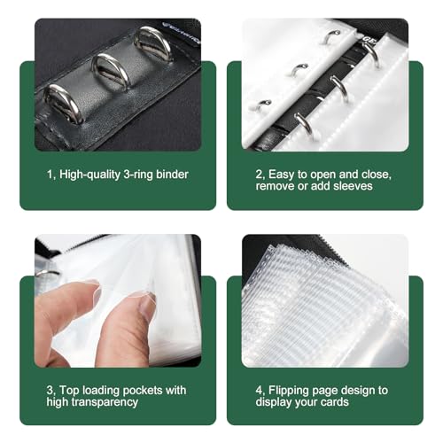 GEAoffice Small 1 Pocket Card Binder Holds 80 Cards, Zip Close, Green - color: Green-Dia