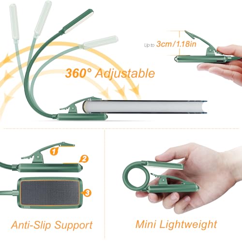 Gritin 9 LED Rechargeable Book Light for Reading in Bed - color: Green