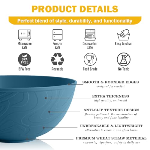Unbreakable Large Cereal Bowls 40 OZ, Wheat Straw Bowls Set of 6, Alternative Plastic Bowls for Kitchen, Outdoors, Microwave & Dishwasher Safe Bowl Set for Salad, Cereal, Soup, Ramen, Multi - color: Multicolor, size: 40 OZ