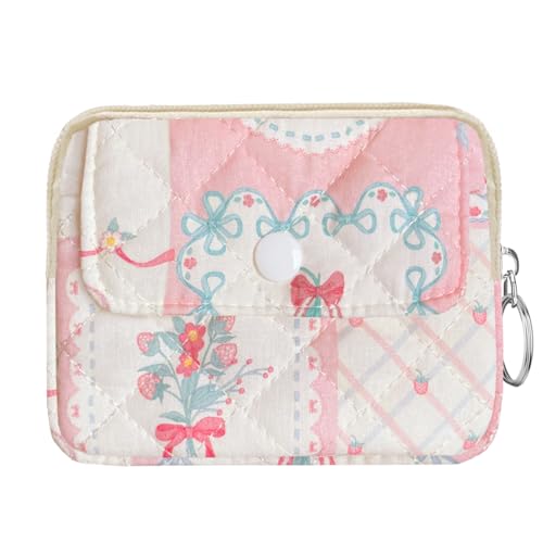 Cute Prints Cotton Quilted Coin Purse for Women Girls - color: BERRIES