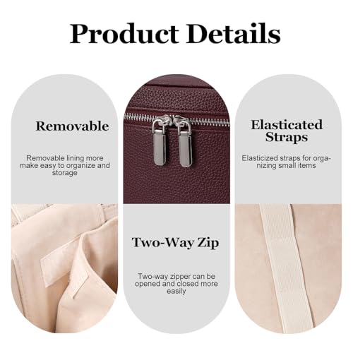 Cosmetic Case, Leather Makeup Bag, Portable Handheld Makeup Case, Detachable Compartments - color: burgundy, size: M(8*5.5*6in)