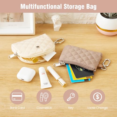 Mini Dual Pouch Wristlet Wallet for Women – Zip Around wristlet Keychain Wallet with 2 Wristlets, Ideal for Dog Walking, Coffee Runs & Lunch Break Essentials (Beige+Khaki) - color: Beige+Khaki