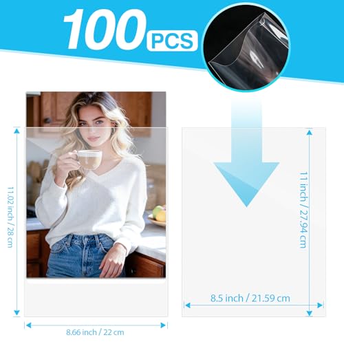 8.5x11 Soft Photo Sleeves (100 Pack) – Top Loading Clear Paper Sleeves Protector, Acid-Free No Holes Plastic Paper Sleeve, Sheet Protectors for Art Prints, Pictures, Photos, Comic, Framing Mat Mattes - color: 8.5x11"
