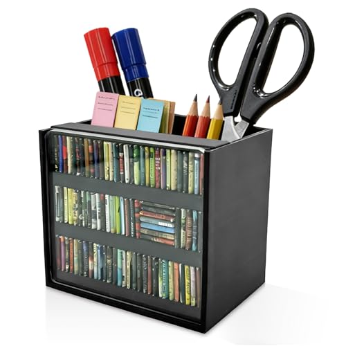 Black Anxiety Bookshelf with 100 Mini Books, Miniature Library Shake Away Your Anxiety, Aesthetic Desktop Bookmark Holder, Pencil Organizer, Bookish Decor, Stress Relief Gift for Avid Readers - color: Black