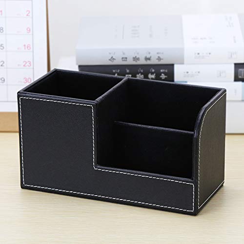 Leather Multi-Function Desk Stationery Organizer Storage Box Pen/Pencil, Cell Phone, Business Name Cards, desk organizers (Black) - color: Black