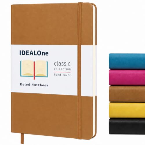 IDEALOne Dotted Classic Hardcover Notebook Journal – For Work, Home, School, 5.7 x 8 inches, 160 Pages, 100GSM, with Elastic Band Closure and Ribbon Bookmark (Caramel Brown, Single) - color: Caramel Brown Dotted, size: Single