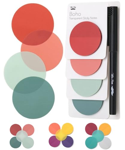 Mr. Pen- Round Transparent Sticky Notes, 1.8”, 4 Pads with Black Fineliner - color: Vintage, size: 200 Sheets