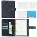 A5 6 Ring PU Leather Binder Notebook Refillable Planner Organizer, Budget Binder with Pockets Dividers Refill Paper for Office School Travel Diary (Black) - color: Black