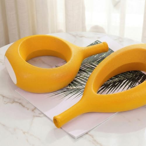 Yellow Ceramic Hollow Elliptical Vase Set of 2 - Boho Circle Vase with Hole, for Modern Yellow Table Decor, Living Room Decor Shelf mid Century Modern Home Entrance Decorative vase - color: Yellow