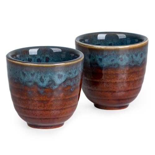 Ceramic Japanese Tea Cups, 5 oz Tea Cup, Asian Teacup, Teacups, Set of 2 (Peacock Tail, 2 pcs) - color: Peacock Tail, size: 2 pcs