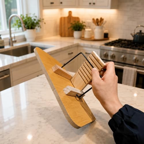 Adjustable Cookbook Stand for Your Kitchen Counter - Solid Wood, Fits iPad