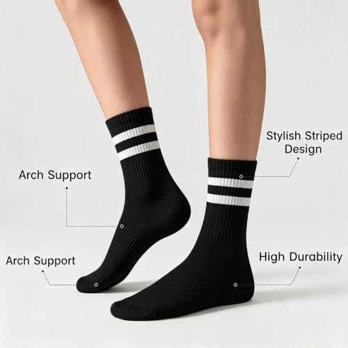 Womens Striped Crew Socks, Cute Vintage Retro Mid Calf Boot Socks for Women Ladies 5/6 Pairs, Size 5-10 - color: Mixcolor