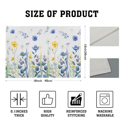 Watercolor Floral Placemats Set of 4 Blue Yellow Poppy Flowers Washable Non-Slip Heat Resistant 12×18 Inch Spring Summer Seasonal Linen Fabric Table Mats for Kitchen Dining Table - color: Blue Yellow Floral