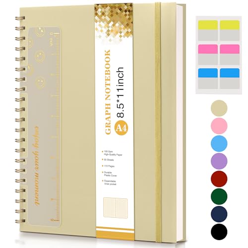 Graph Paper Notebook, Spiral Notebook Journal 8.5” x 11”, A4 Large Grid Notebooks for Women Men, 100 GSM Graph Paper, Plastic Hardcover Spiral Graphing Journals for Work School Engineerin, Yellow - color: Yellow, size: Graph