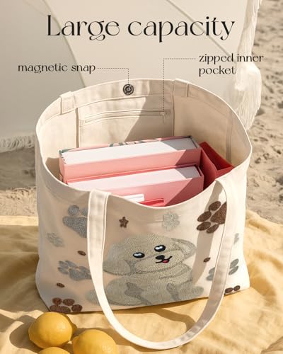 Miss Adola Embroidery Canvas Tote Bag with Pocket & Buckle - color: Dog