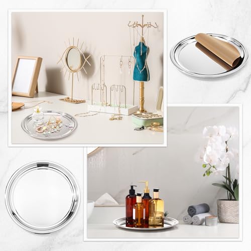 Lemonroad 2 Set Round Silver Mirror Serving Tray 12.6 Inch - size: 12.6 Inch