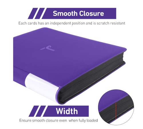 Top Loader Binder 16 Pocket, Holds 640+ Cards in 3" x 4" Toploaders, Ringless 20 Double-Sided Sleeves, Side-Loading, Spine Label with Maker Pen Toploader Binder for TCG, MTG, Sports Cards - color: Purple, size: 16-Pocket, Holds 640 Cards