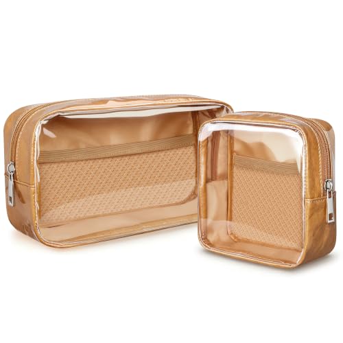 WLLWOO 2pcs Clear Makeup Bag Mini Cosmetic Pouch Travel Toiletry Organizer - color: 2pcs-Brown