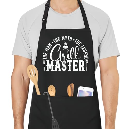 Grill Master Funny Aprons for Men with 2 Pockets, Cooking Apron for Dad, Gag Gifts for Men, Adjustable BBQ Grilling Apron for Husband, Chef Kitchen Gifts for Birthday & Father’s Day - A14 - color: Grill Master 3