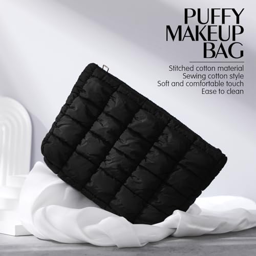 Hillban 1 Pcs Black Puffy Quilted Makeup Bag, Classic - color: Black, size: Classic