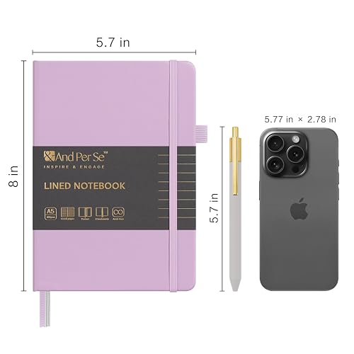 &And Per Se Lined Journal and Pen Set (3 Packs), A5 Leather Hardcover Notebook with Pen & Stationary Set, 160 Pages 100GSM Thick Ruled Paper Journal for Business Work Writing (Purple) - color: Purple