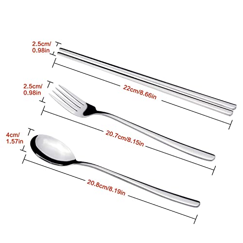IQCWOOD Stainless Steel Chopsticks Forks and Spoons Flatware Set of 3