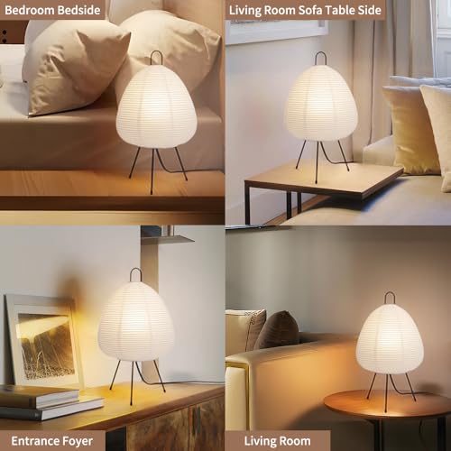 Japanese Rice Paper Lamp,Table Lamps for Living Room,Paper Lanterns,Noguchi Akari Japandi Lamp,Japanese Decor Desk Light,Tripod Table Lamps for Bedroom,Bedside or Tabletop,E26 Base,Button Control - style: Japanese Style