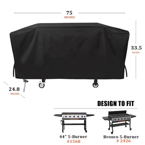 Grill Cover for Blackstone Bronco 5-Burner 44 Inch Griddle, Heavy Duty Outdoor Waterproof Flat Top Pellet Smoker Griddle Cover for Black Stone 5 Burner 44" Omnivore Grill BBQ Accessories - size: 75"L x 24.8"W x 33.5"H