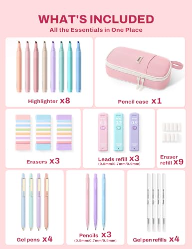 SUNEE Pencil Case with Supplies, 35PCS Aesthetic Stationery Set, Pink - color: Pink, style: 35 Pack