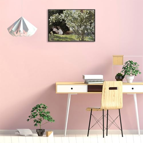 Huabsad Vintage Landscape Flower Oil Painting Canvas Wall Art Antique Portrait of Woman Outdoor Garden Roses Wall Decor French Rustic Farmhouse Bedroom Aesthetic Painting Print 12x16in Black Framed - color: Oil painting01, size: 12x16in Metal Framed