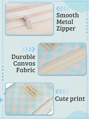 Bigmeta Gingham Expandable Pencil Case for Teens Girls - Light Blue - color: Light Blue