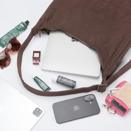 FASTFAIRY Nylon Shoulder Bag: Lightweight Adjustable Strap - color: Large-coffee, size: Large