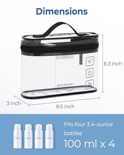 BAGSMART TSA Approved Toiletry Bag, 2 Pack Clear Makeup Cosmetic Bag Organizer, Quart Size Travel Bag for Toiletries, Carry-on Travel Accessories Essentials, Rose Red-2pcs - color: 01-Rose Red