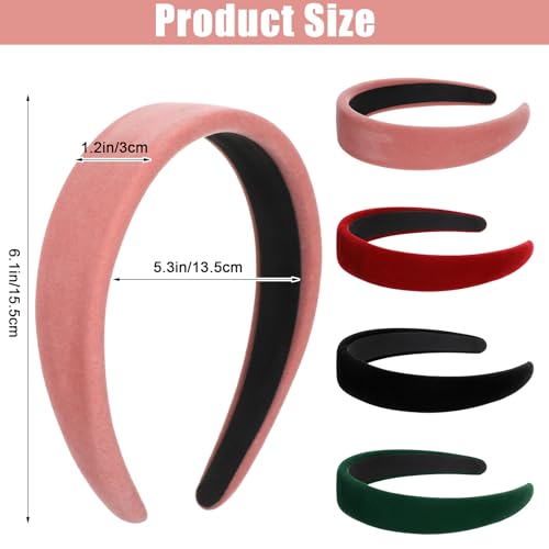 4pcs Padded Headband for Women,Chunky Velvet Headband for Women
