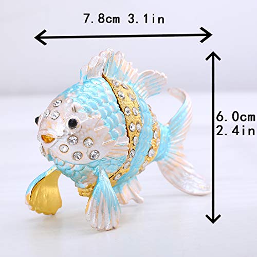 YU FENG 3.1 Inch Tropical Fish Trinket Box, Hinged Enamel Jewelry Box - color: Goldfish