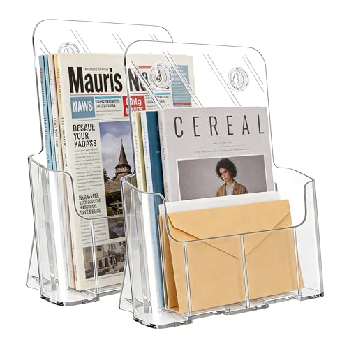 Gawerk 2 Pack Acrylic Brochure Holder 8.5 x 11 inches for Desk or Wall Mount, Clear Flyer Display Stand Plastic Table Stand Sign Literature Holder for Magazines, Menus, Pamphlets, Booklets, Documents - color: Clear 2 Pack