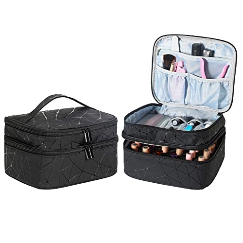 Nail Polish Organizer- Holds 30 Bottles Nail Supply Organizers and Storage Double-layer Nail Bag Organizer Case Nail varnish Organizer Nail Polish Storage Bag with Handle (Black-a) - color: Black-a