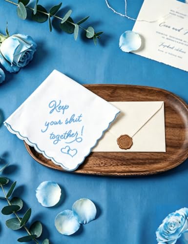 Wedding Handkerchief - Something Blue for Bride on Wedding Day, Bride Gift for Wedding Essentials, Embroidered Handkies Gift - color: Happy Tears