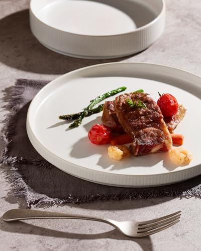Famiware Star Stoneware Dinnerware Sets for 8, Reactive Glaze Plates, Bowls - color: Matte White