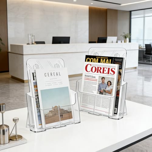 Gawerk 4 Pack Acrylic Brochure Holder 8.5 x 11 inches for Desk or Wall Mount, Clear Flyer Display Stand Plastic Table Stand Sign Literature Holder for Magazines, Menus, Pamphlets, Journals - color: Clear 4 Pack