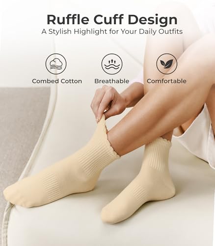 CS CELERSPORT Women's Mini Crew Ankle Socks with Scalloped Top,Pack of 6 - color: Brown, size: Medium