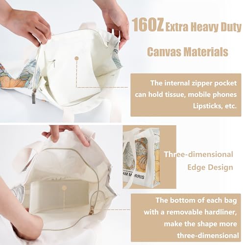 Canvas Tote Bag For Women With Zipper, Durable Portable Reusable Tote Canvas Bag, Tote Bag Aesthetic - color: Morris a