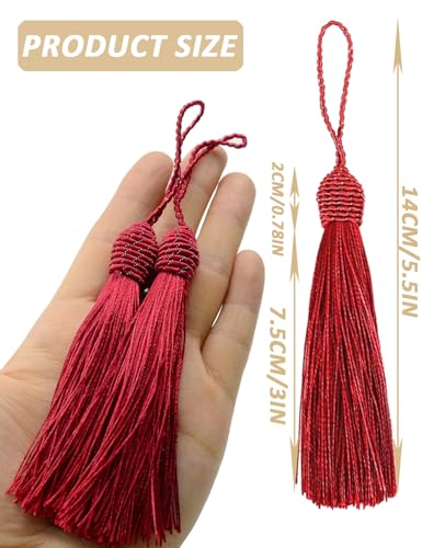 50 Pieces Tassel Bookmark with Loop,Tassels for Crafts,Decorative Tassel for Keychain Jewelry Making Curtain Blanket Graduation Decoration Wedding Favors (Burgundy) - color: Burgundy