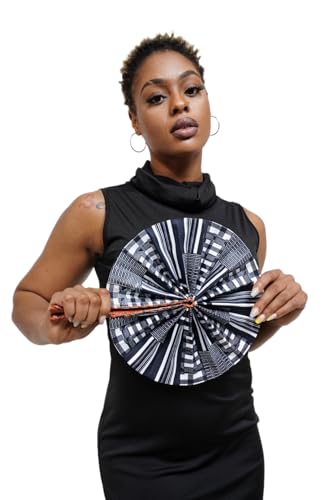 Kente African Print Foldable Hand Fan - color: Koumadi