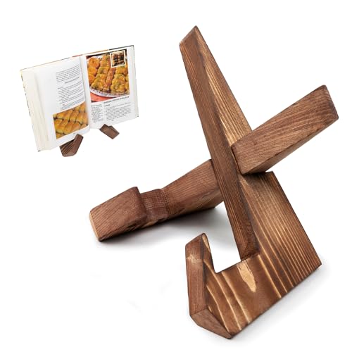 ihvan online, Cookbook Stand, Rustic Wooden Recipe Book Holder, Adjustable and Foldable Cook Books Stand, Wood Stands for Kitchen Counter, Tablets, Plate Holders and Photos, Gift for Home Chefs, Brown